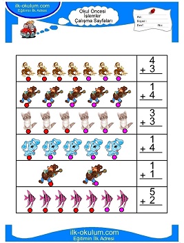 Çocuklar İçin toplam işlemi yaprak testleri 